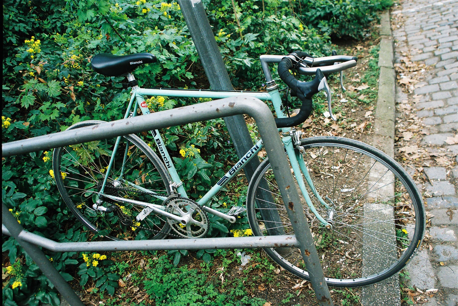 Bianchi racefiets in de kenmerkende celeste-kleur