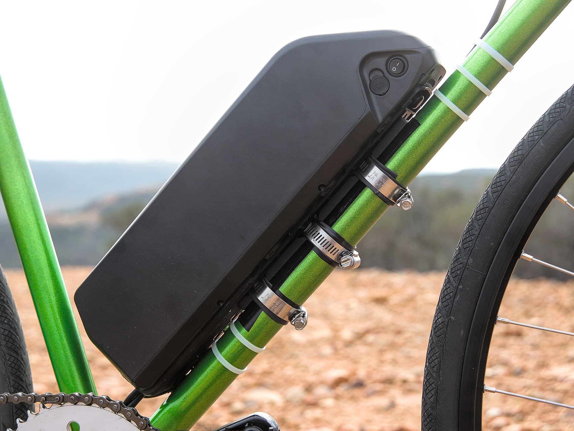 Een elektrische-fietsaccu in close-up