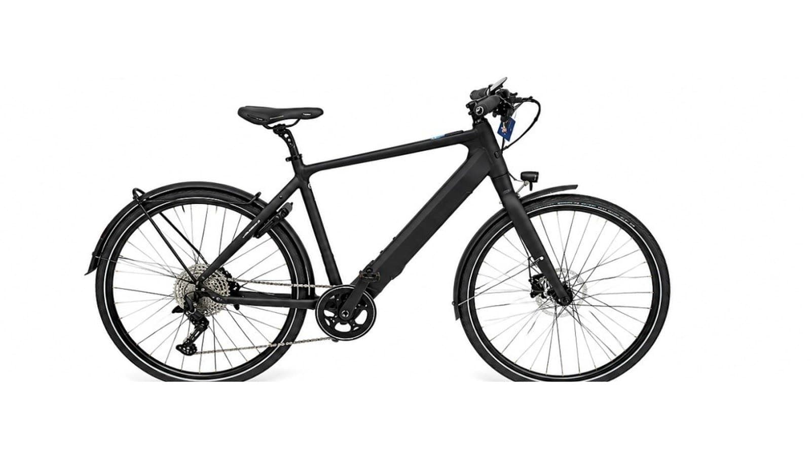 Velo de Ville 6TY elektrische stadsfiets in mat zwart, diamantframe met Fazua-middenmotor, zijaanzicht