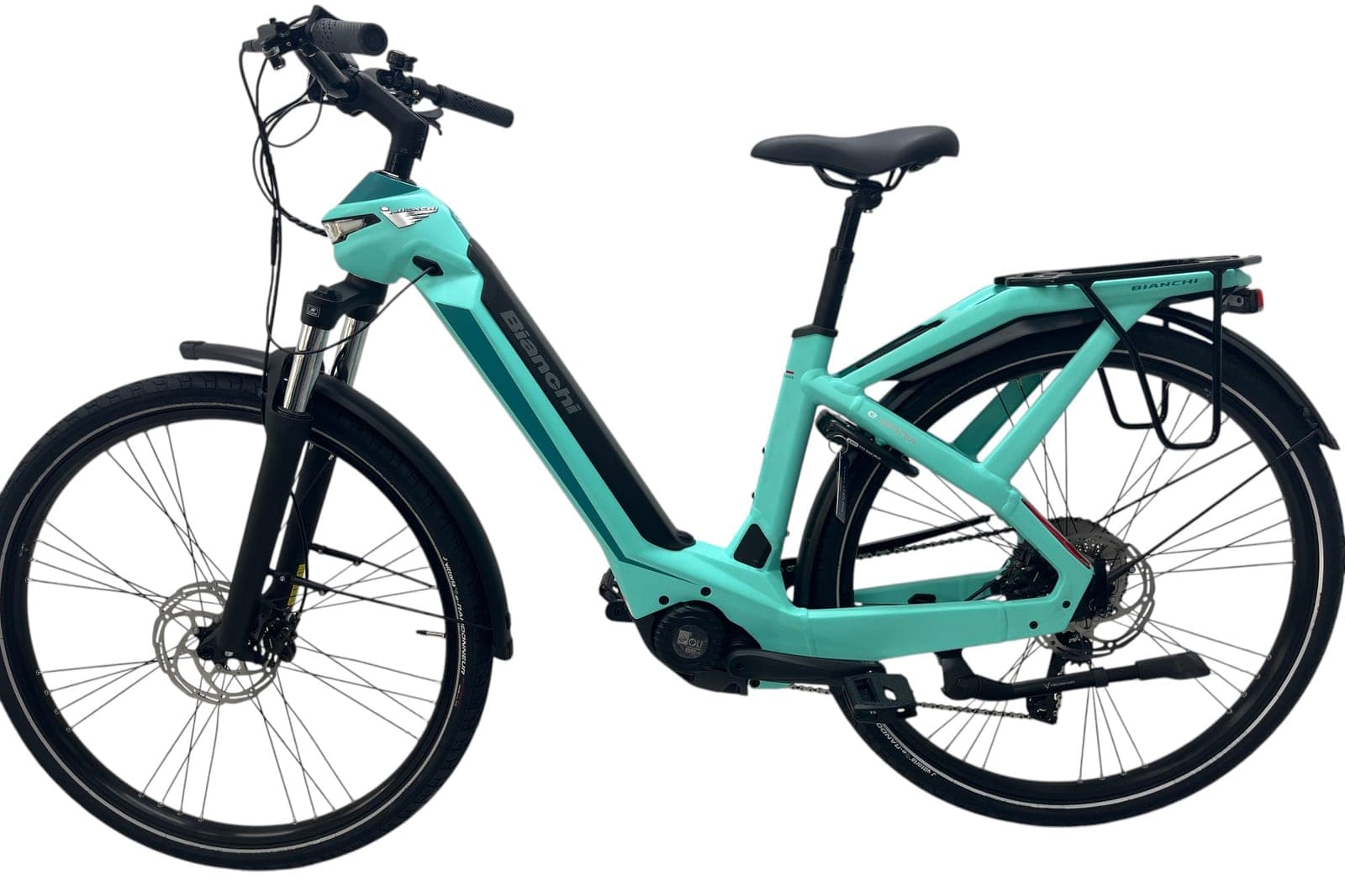 Moderne elektrische stadsfiets met accu in het frame